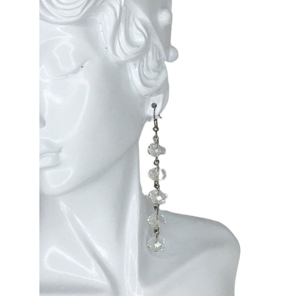 Crystal Long Dangle Earrings Elegant Round Faceted Classic Statement